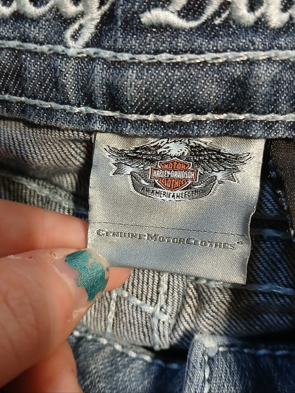 Harley Davidson Bootcut Jeans Womens Size 12 Medium Wash Flap Pocket Y2K - Picture 7 of 14